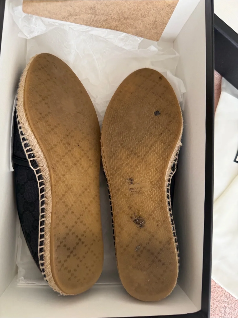 EUC Gucci Navy Canvas GG Espadrille Slip-Ons